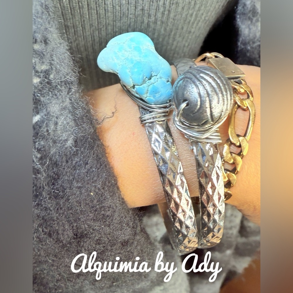 Turquoise Chunky Bracelets Bangle Stack - image 1